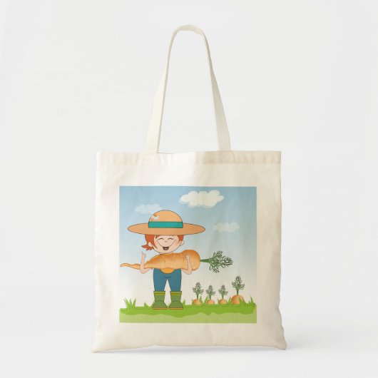 Boer Meisje met Giant Carrot Tuinieren Tote Bag (Voorkant)