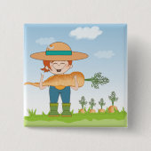 Boer Meisje met Giant Carrot Tuinieren Vierkante Button 5,1 Cm (Voorkant)
