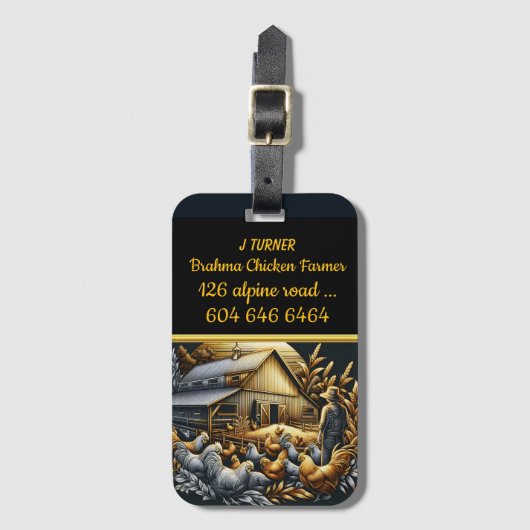 Boer met Brahma kippen bij zonsondergang Bagagelabel (Voorkant (verticaal))