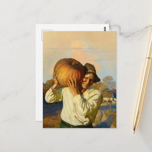 Boer met pompoen van Newell Convers Wyeth Briefkaart (Voorkant / Achterkant in situ)