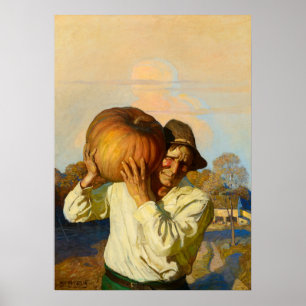 Boer met pompoen van Newell Convers Wyeth Poster