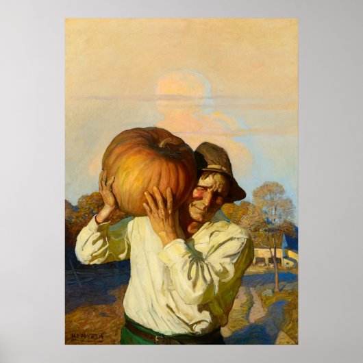 Boer met pompoen van Newell Convers Wyeth Poster (Voorkant)