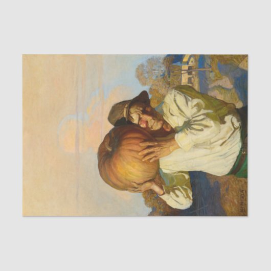 Boer met pompoen van Newell Convers Wyeth Tissuepapier (Voorkant)