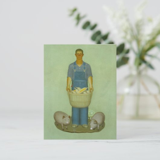 Boer met Varkens en Maïs door Grant Wood Feestdagenkaart (Staand voorkant)