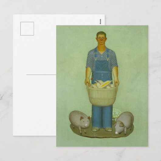 Boer met Varkens en Maïs door Grant Wood Feestdagenkaart (Voorkant / Achterkant)