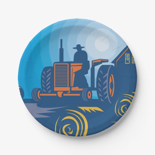 Boer op een trekker papieren bordje (Voorkant)