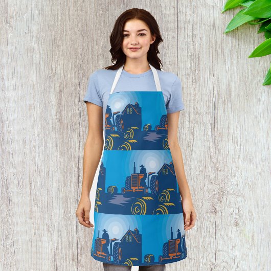 Boer op een trekker schort