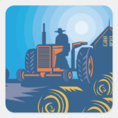 Boer op een trekker vierkante sticker (Voorkant)