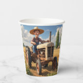 Boer op tractor papieren bekers (Achterkant)