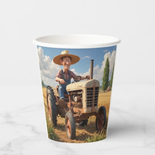 Boer op tractor papieren bekers (Voorkant)