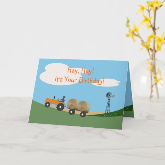 Boer op tractor Verjaardag Kaart (Gele Bloem)