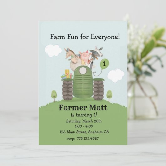 Boer Plezier voor iedereen Verjaardag Uitnodiging (Staand voorkant)