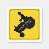 Boer Rijdende Tractor Road Sign Gepersonaliseerd Servetten (Voorkant)