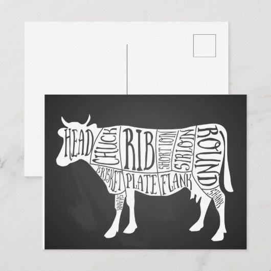 boer rundvleesvleeskartonnen snijdt kleine boer briefkaart (Voorkant / Achterkant)