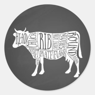 boer rundvleesvleeskartonnen snijdt kleine boer ronde sticker
