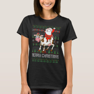 Boer Santa Rijdt Koe Lelijk Kerstmis T-shirt