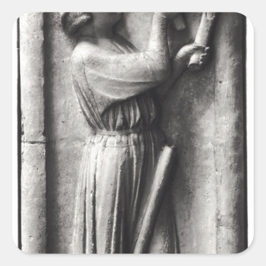 Boer scherpt zijn scythe aan voor de vierkante sticker (Voorkant)