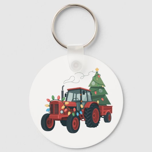 Boer Tractor Kerst Verlichting Tractor Kerstmis Sleutelhanger (Voorkant)