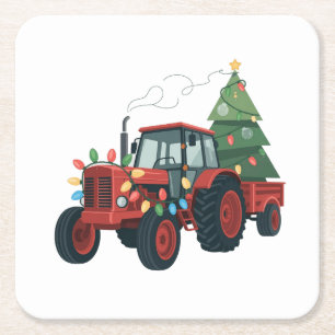Boer Tractor Kerstverlichting Tractor Kerstmis Kartonnen Onderzetters