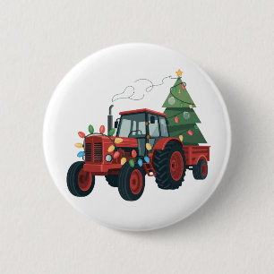 Boer Tractor Kerstverlichting Tractor Kerstmis Ronde Button 5,7 Cm