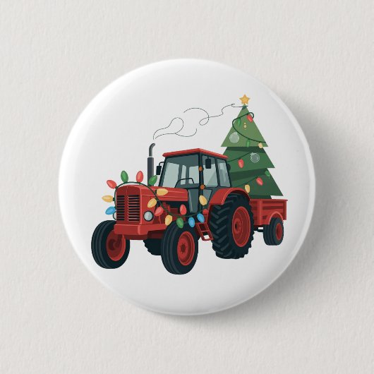 Boer Tractor Kerstverlichting Tractor Kerstmis Ronde Button 5,7 Cm (Voorkant)