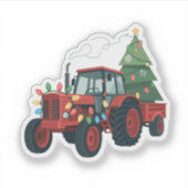 Boer Tractor Kerstverlichting Tractor Kerstmis Sticker (Voorkant)