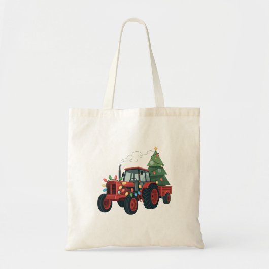 Boer Tractor Kerstverlichting Tractor Kerstmis Tote Bag (Voorkant)