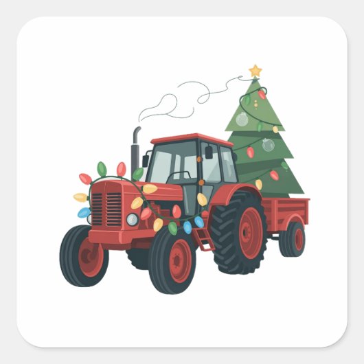 Boer Tractor Kerstverlichting Tractor Kerstmis Vierkante Sticker (Voorkant)