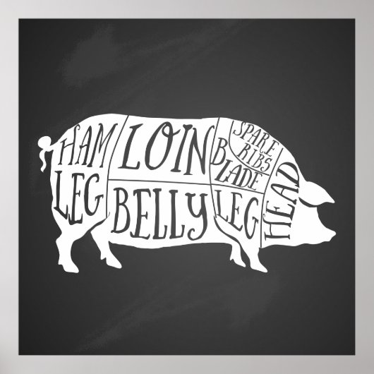 boer varkensvlees slager vlees snijdt kunst kleine poster (Voorkant)