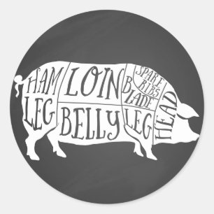 boer varkensvlees slager vlees snijdt kunst kleine ronde sticker