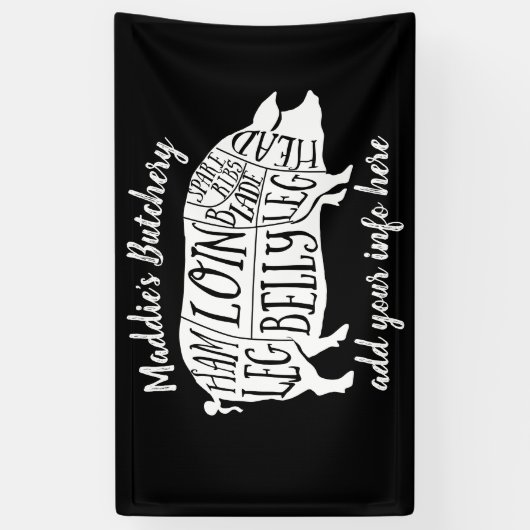 boer varkensvlees slager vlees snijdt kunst kleine spandoek (Verticaal)