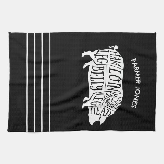 Boer Varkensvlees Snijdt Keuken Handdoek Slager Di (Horizontaal)