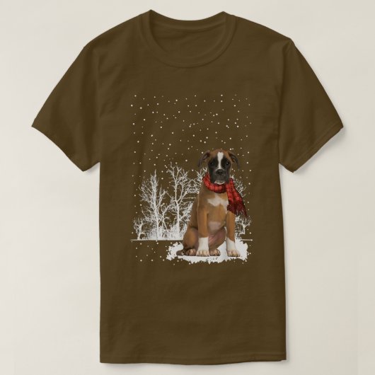 Boer Winter Scarf Dogs Tree Forest Snow Kerstmis T-shirt (Design voorkant)