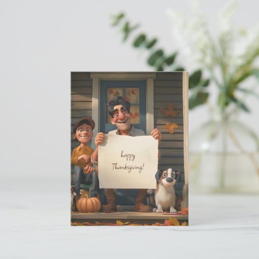 Boer, zijn zoon en de familiehond briefkaart (Staand voorkant)