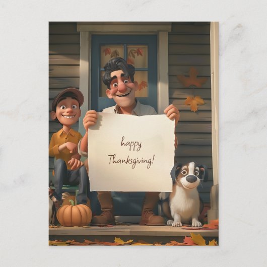 Boer, zijn zoon en de familiehond briefkaart (Voorkant)