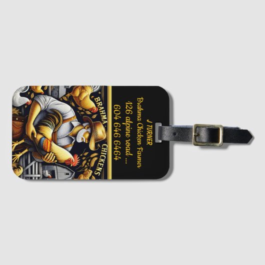 Boer zorgt voor Brahma kippen in de schemering Bagagelabel (Voorkant (horizontaal))