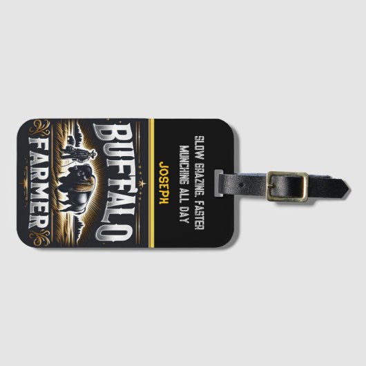 Boer zorgt voor zijn bizon bagagelabel (Voorkant (horizontaal))