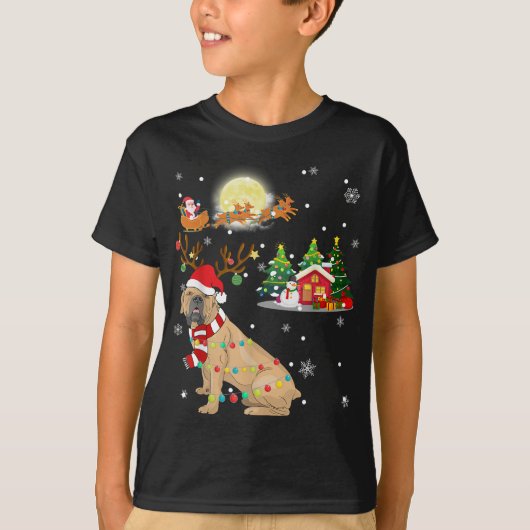 Boerboel Hond Licht Kerst Rendier Boom Xmas Gi T-shirt (Voorkant)