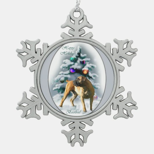 Boerboel kerst tin sneeuwvlok ornament (Voorkant)