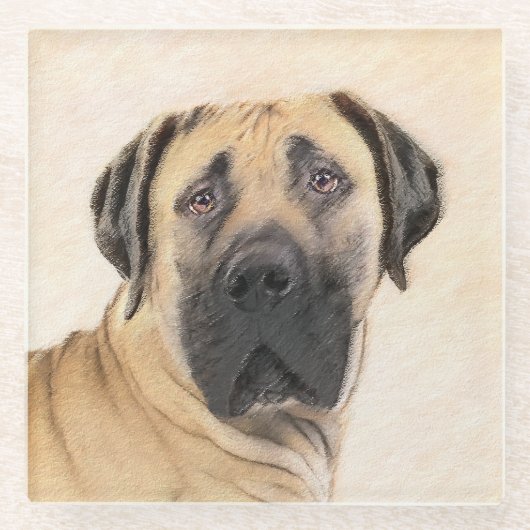 Boerboel schilderen - Kute Original Dog Art Glazen Onderzetter (Voorkant)
