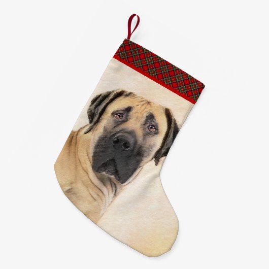 Boerboel schilderen - Kute Original Dog Art Kleine Kerstsok (Voorkant (Hangend))