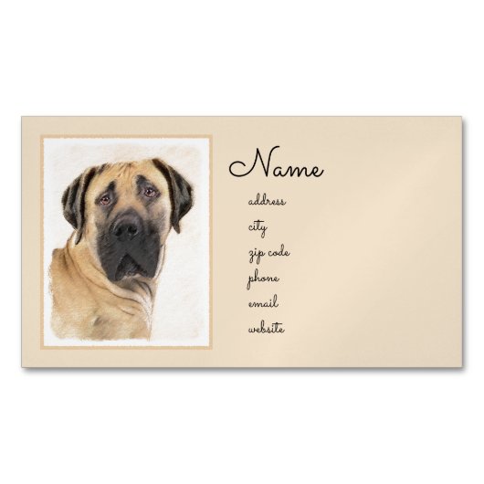 Boerboel schilderen - Kute Original Dog Art Magnetisch Visitekaartje (Voorkant)