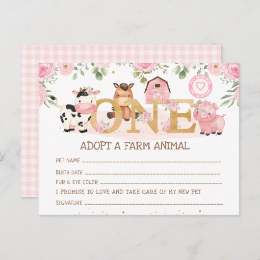 Boerderij 1e verjaardag adopteer een boerderijdier briefkaart (Voorkant / Achterkant)