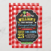 Boerderij 1e verjaardag Uitnodiging rode trekkers (Voorkant / Achterkant)