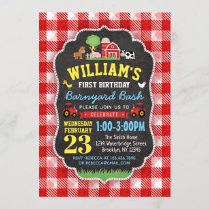 Boerderij 1e verjaardag Uitnodiging rode trekkers