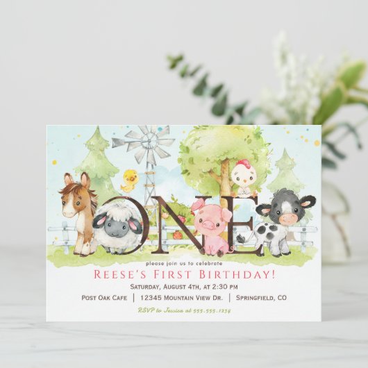 Boerderij 1e verjaardagsuitnodiging kaart (Staand voorkant)