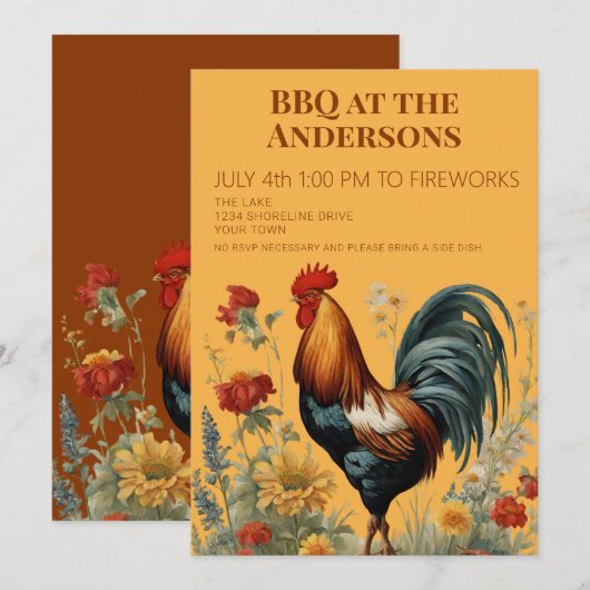 Boerderij 4 juli BBQ-feest uitnodiging (Voorkant / Achterkant)