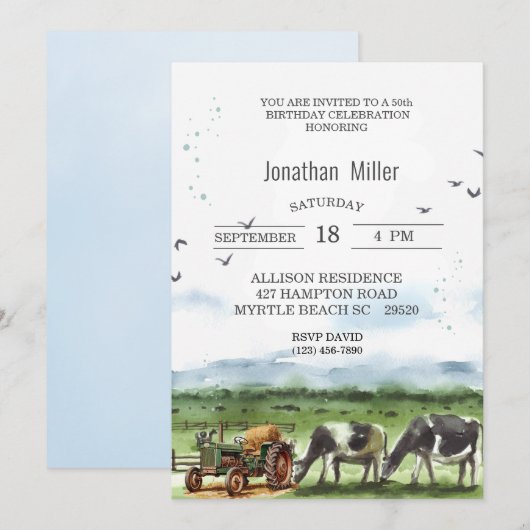 Boerderij 50e Verjaardag Tractor Party Kaart (Voorkant / Achterkant)