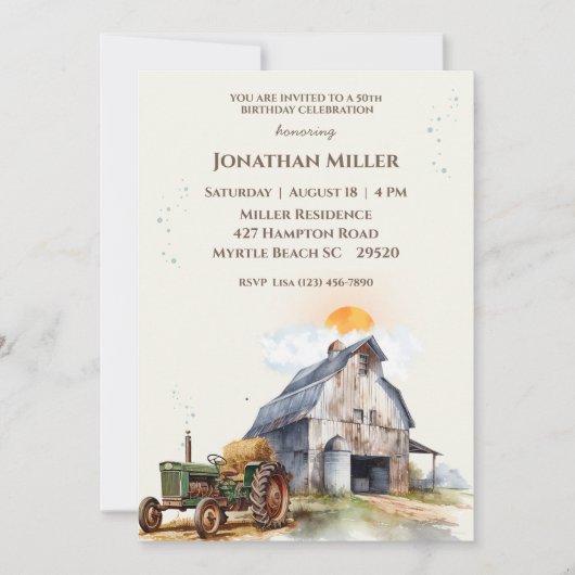  Boerderij 50e Verjaardag Tractor Party Kaart (Voorkant)