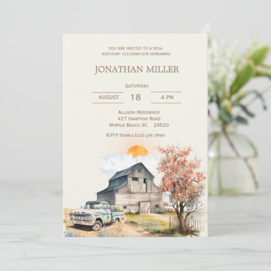  Boerderij 50e Verjaardag Vrachtwagen Feestuitnodi Kaart (Staand voorkant)